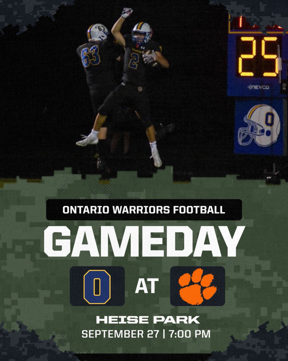 #Week6
BOOSTER IG: instagram.com/ont_athleticbo…
TIX: $7/$5 Cash @ Gate
SPIRIT GEAR: sideline.bsnsports.com/schools/ohio/o…
O-ZONE: Camo Night instagram.com/ontarioozone/