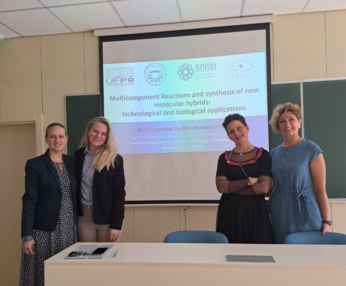 unsmedchemlab's tweet photo. As part of the Medicinal Chemistry Section of the Serbian Chemical Society (@SHD_BGD), Prof. Caroline Da Ros Montes D’Oca (@UFPR) delivered an inspiring lecture on multicomponent reactions and molecular hybrid synthesis for innovative applications! #MedicinalChemistry #SHD 🧪💡👩‍🔬 https://t.co/7YDcAC3yC9