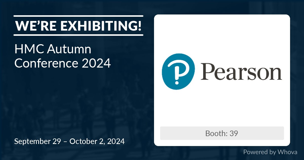 KateKibler1's tweet photo. We are excited to announce that Pearson will be exhibiting at HMC Autumn Conference 2024 on September 29 – October 2, 2024. 🎉🎉  Like or comment if you’ll be there! - via #Whova Event Platform https://t.co/kGLyExHuEq