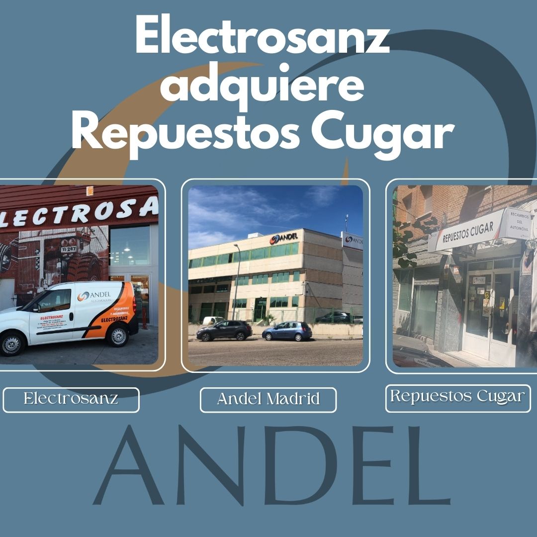 Electrosanz adquiere Repuestos Cugar, ambos asociados de Andel Madrid. A partir del 1 de octubre, Repuestos Cugar pasa a formar parte de Electrosanz en Entrevías. Todo el equipo seguirá, garantizando continuidad y servicio. ¡Gracias a Pedro y Ángel por su profesionalidad!
