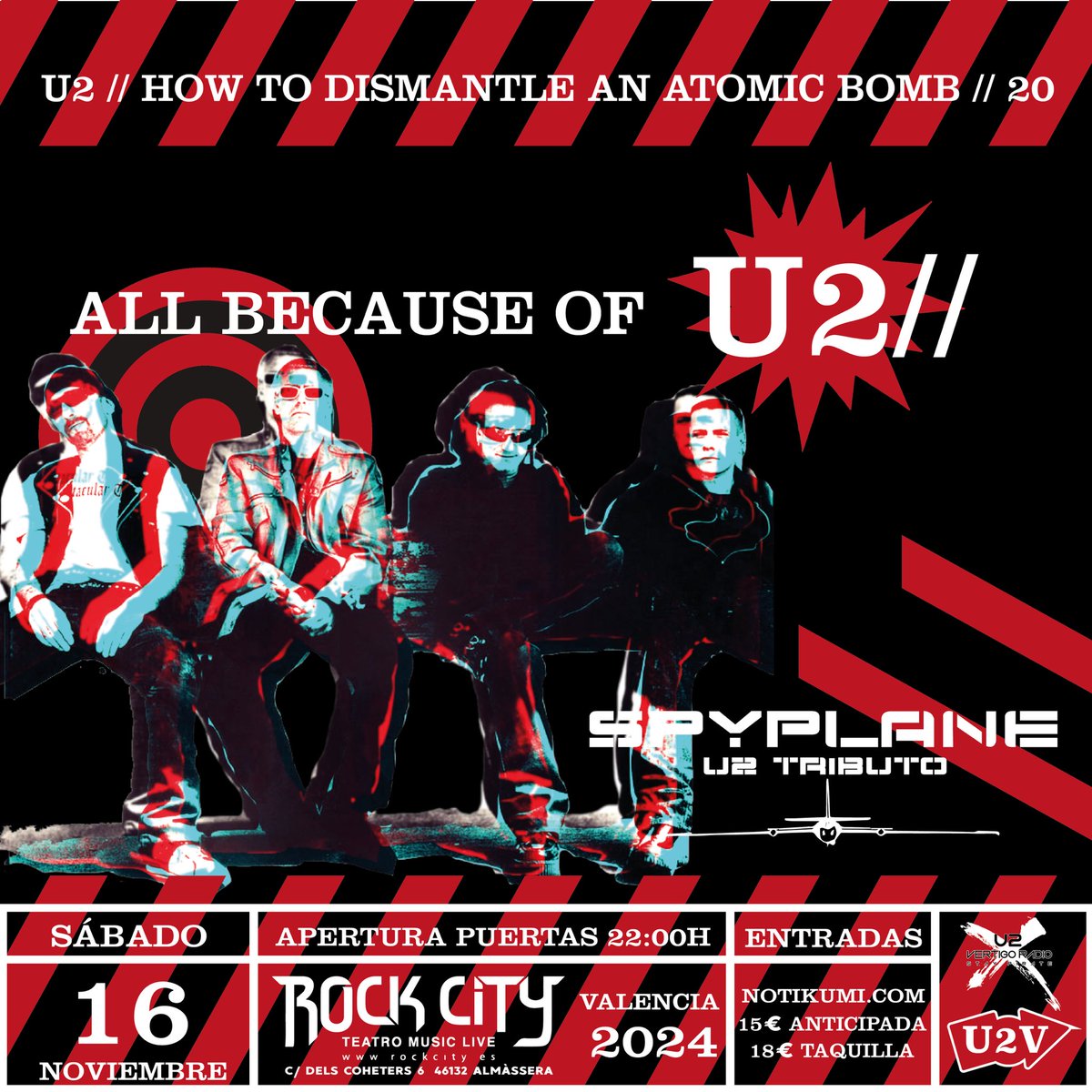 Te esperamos el sábado 16 de Noviembre en la Sala Rock City de Valencia para celebrar el 20 Aniversario de ‘How To Dismantle An Atomic Bomb’ #U2 #U2Tribute con las mejores canciones en directo! 

Entradas anticipadas: notikumi.com/2024/11/16/spy…
