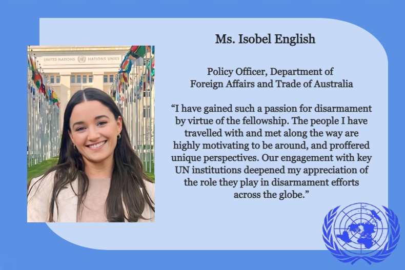 ODA_Geneva's tweet photo. #MeettheFellows2024 with Issy from Australia 🇦🇺 who tells us about her experience with the #DisarmamentFellowship Programme. 

@UN_Disarmament https://t.co/YaBrVggduT