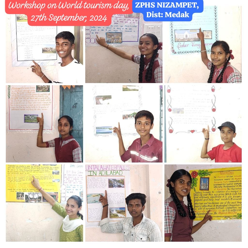 inkesaf's tweet photo. #Pride of Telangana Tourism, Heritage&amp; culture...
Happy to inform you to that we Conducted workshop on World Tourism Day, 27th September, 2024 at ZPHS NIZAMPET, Mandal, Nizampet, District: Medak @tstdcofficial @jupallyk_rao @TelanganaCMO @revanth_anumula https://t.co/t89gI1GOBN