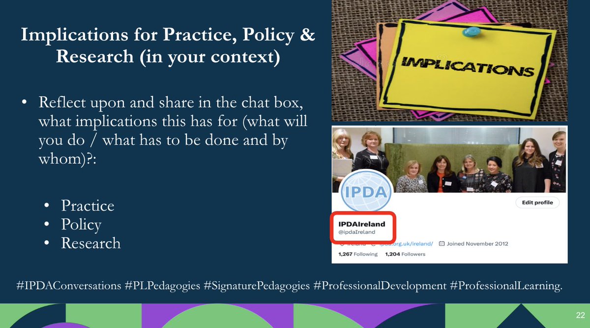 IPDAIreland (@ipdaireland) on Twitter photo 2. Let's keep the Journal Club #IPDAconversations about #SignaturePedagogies going. Based on your reading of Parker et al. (2016), what implications are there for: Policy related to Professional Learning <a href="/ipda_prof_learn/">IPDA International</a> <a href="/MelissaAParker/">Melissa Parker</a> <a href="/eimearholland/">Eimear Holland</a> 2. Let's keep the Journal Club #IPDAconversations about #SignaturePedagogies going. Based on your reading of Parker et al. (2016), what implications are there for: Policy related to Professional Learning <a href="/ipda_prof_learn/">IPDA International</a> <a href="/MelissaAParker/">Melissa Parker</a> <a href="/eimearholland/">Eimear Holland</a>