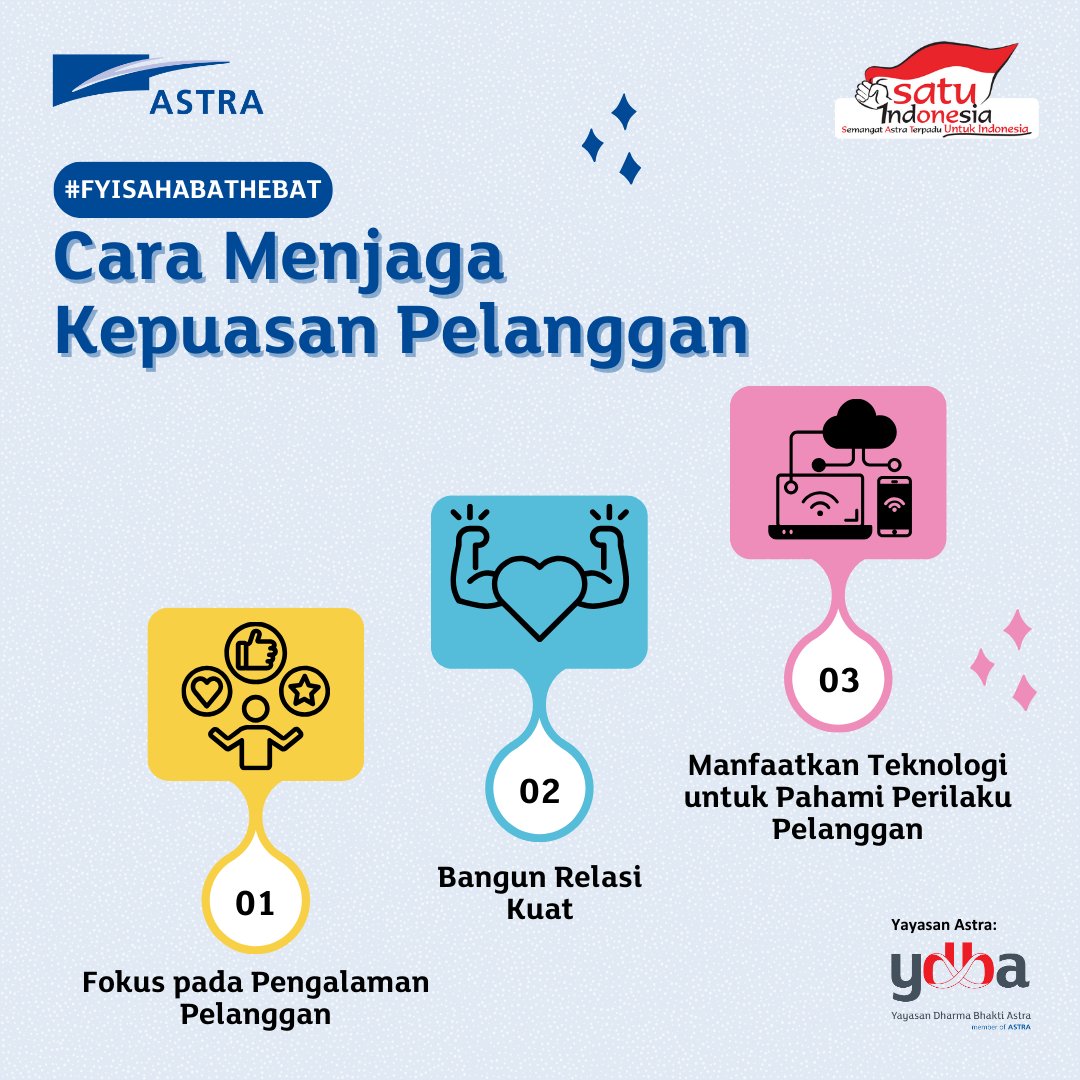 YDBA_Astra's tweet photo. Simak tantangan dan cara meningkatkan kepuasan pelanggan selengkapnya dalam link berikut https://t.co/Qobi3kXndQ atau klik linknya di bio Instagram @ydba_astra.

#HebatnyaUKM #SiapBeraksiUntukNegeri #CustomerSatisfaction #KepuasanPelanggan https://t.co/TVoFdLDjXc