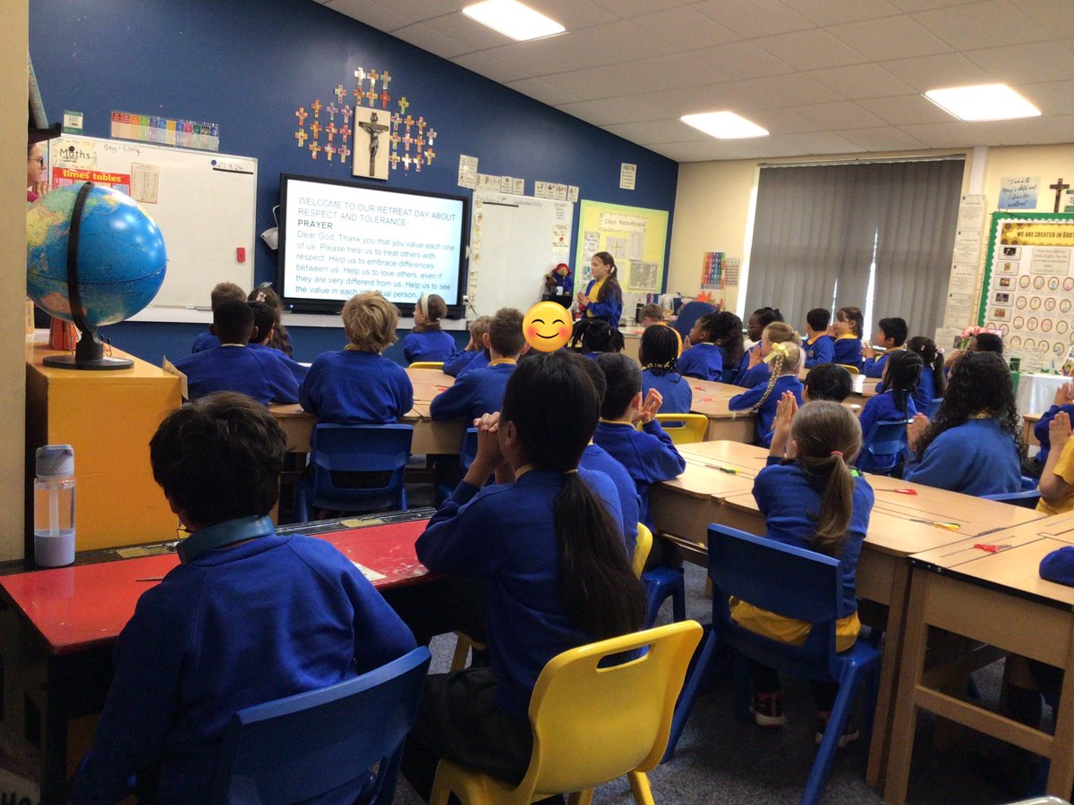 StMaryB17's tweet photo. Thank you Niamh for leading St Alphonsa house in a wonderful house retreat teaching us all about tolerance and respect! The children have created prayers to God, praying to be more like St Alphonsa. #BritishValues #HouseRetreat #StAlphonsa #RRSA #Art2 #Tolerance #Respect https://t.co/t3fcGU0gF4
