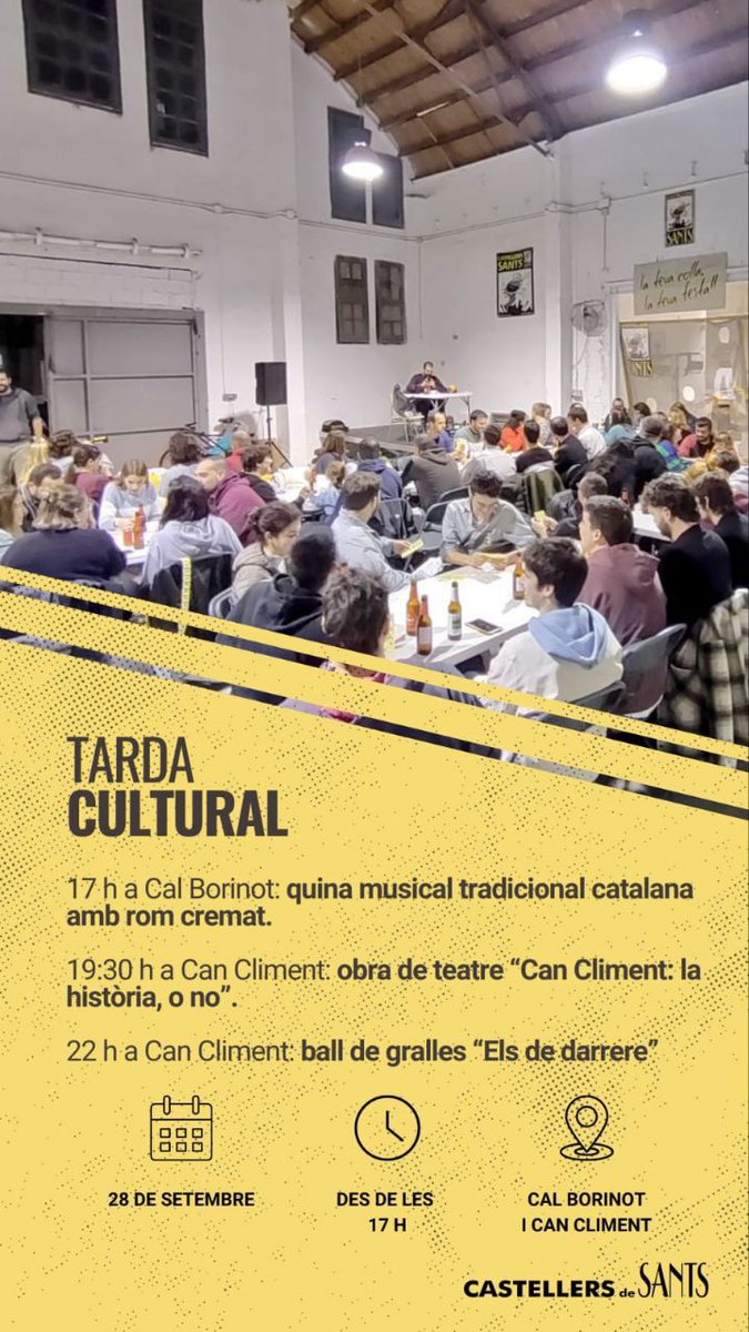 🔥Aquest dissabte a les 22h serem a Sants amb els <a href="/borinots/">Castellers de Sants</a>!🔥

#balldegralles #gralla #castells #sants