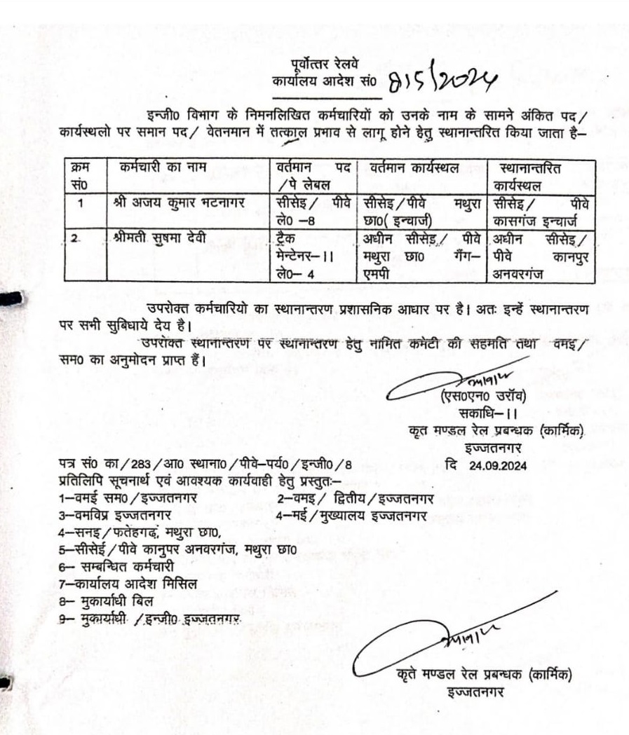 railhunt's tweet photo. #‍NER_IZN से खबर आ रही है कि विवादास्पद #PWI मथुरा छावनी के तबादला आदेश को रद्द करने की डील पक्की हो गयी है. जल्द ही यह आदेश रद्द हो जायेगा. @drm_drmizn   

इन पर ट्रैकमैनों  के घर में काम लेने, महिला कर्मी पर अनुचित दबाव डालने जैसे गंभीर आरोप हैं !
@RailMinIndia @gmner_gkp https://t.co/jFt37qGgim