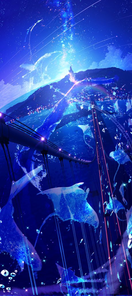 「#とびきりのブルーを魅せて下さいタップして弾ける夜空の世界 」|まころん🐳のイラスト
