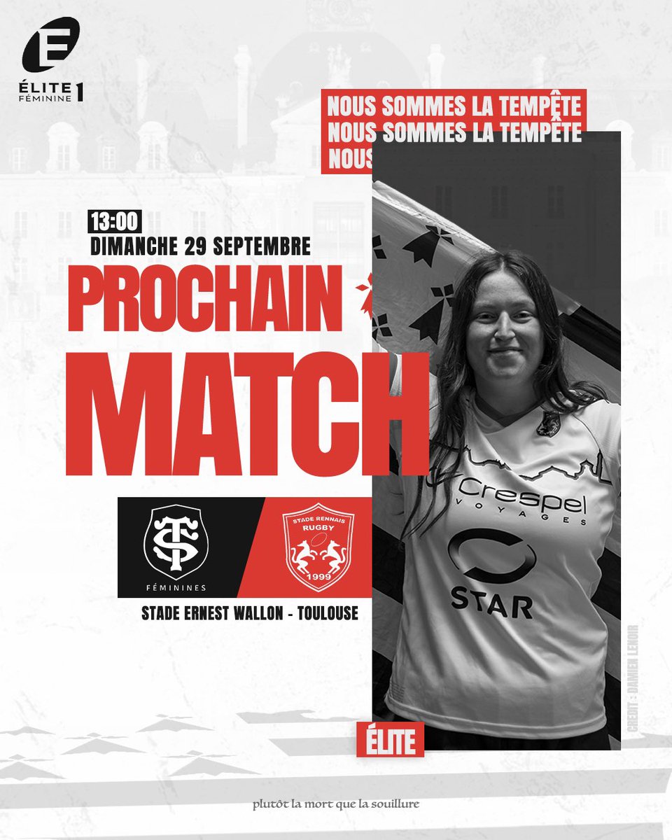 SRRugbyFeminin's tweet photo. Elite 1 : Stade Toulousain / Stade Rennais ⛈

Nos joueuses ont a cœur de bien débuter ce championnat et de valider la bonne dynamique lancée par le Supersevens ❤🖤

🗓 Dimanche 29 septembre 
🏟 Stade Ernest Wallon - Toulouse
⏰ Coup d’envoi 13h https://t.co/mzQv195rY7