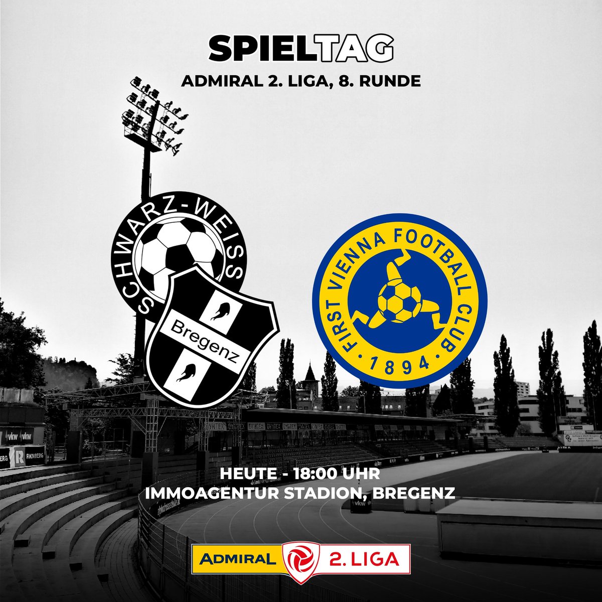 swb1919's tweet image. Spieltag 🖤🤍

🏆 ADMIRAL 2. Liga, 8 Runde 
🆚 @FirstViennaFC
🕰️ 18:00 Uhr
🏟️ ImmoAgentur Stadion, Bregenz 
🎟️ bit.ly/3XWLq0s
📝 bit.ly/3ZCPMej
🖥️ @ORFsport + / @LAOLA1_at

#ImmerWeiterSWB #SWBVIE #LigaZwa