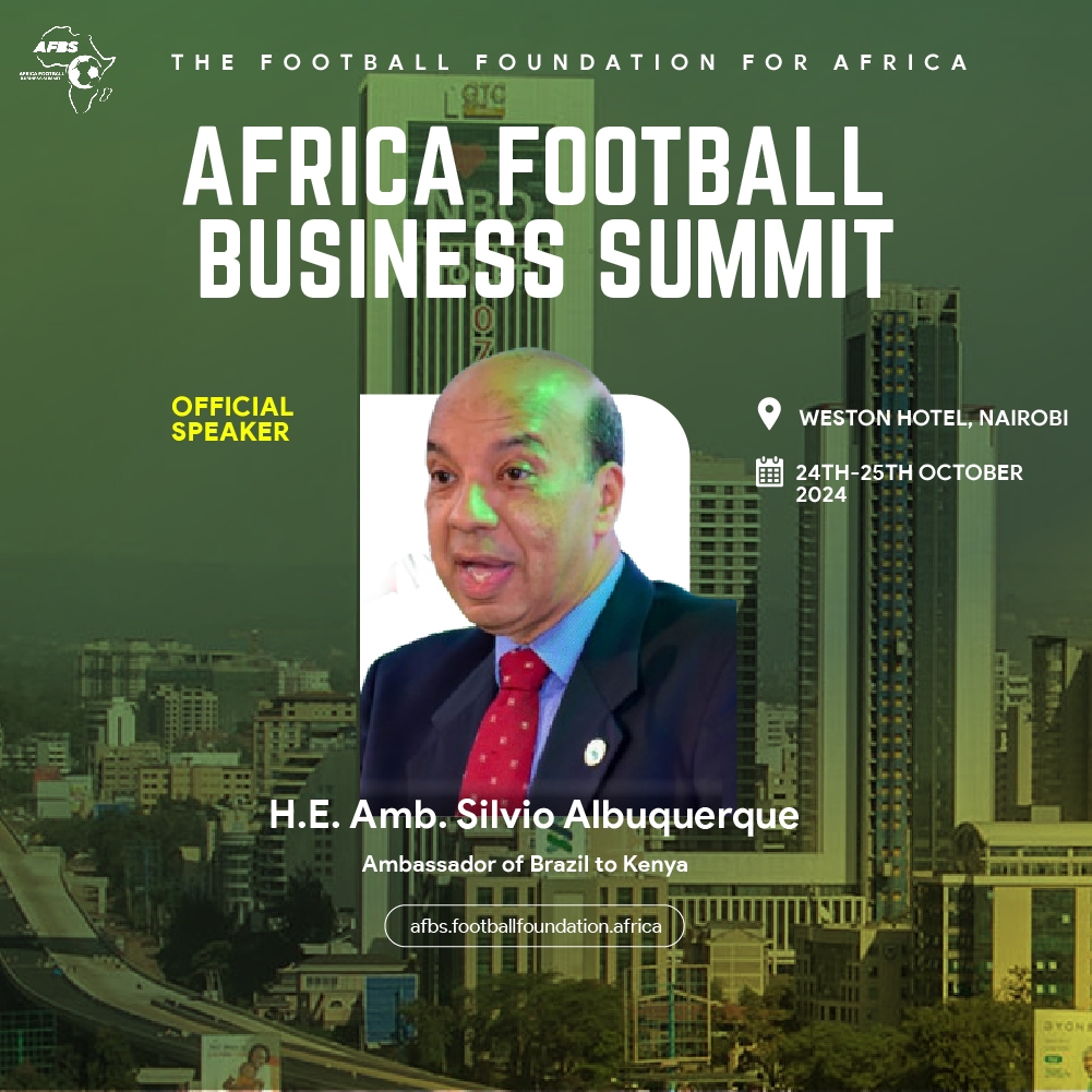 TheFFAfrica's tweet photo. We are honoured to welcome Brazil's Ambassador to Kenya, H.E. Amb Silvio Albuquerque, @silvio_albuq, as a special guest and speaker at the Africa Football Business Summit 2024.

#AFBSummit #AFBS2024 #SportsDiplomacy #TransforrmingOurGame https://t.co/6gpeaiBPzW