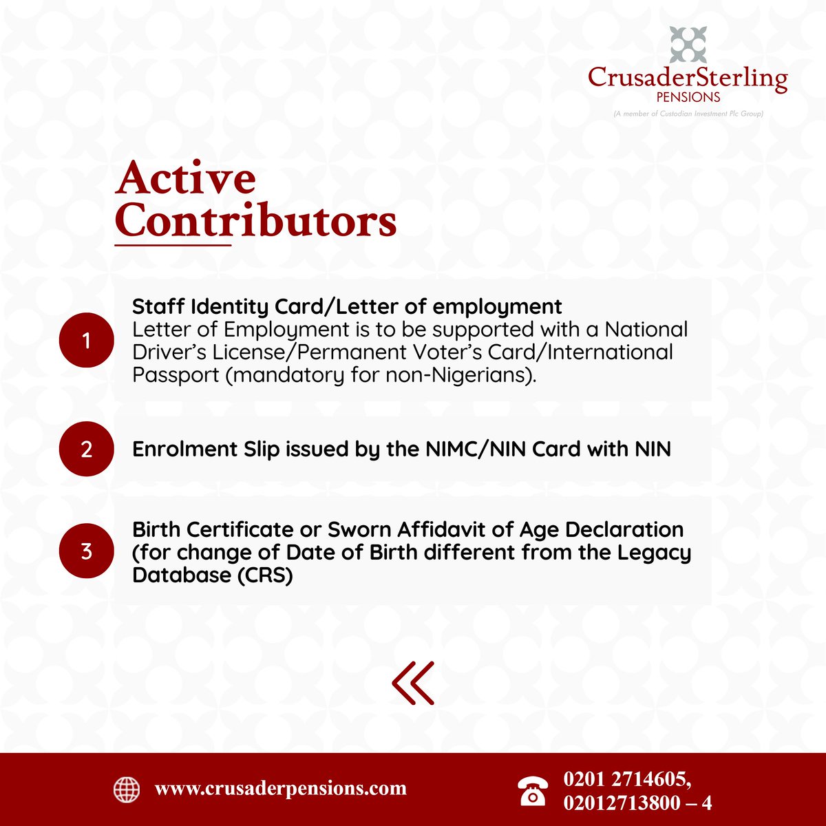 CSPensions's tweet photo. Hey MVPs 👋🏽
We've got a new update on the ongoing "Data Recapture Exercise". Swipe through to get all the details.
For more information, kindly send an email to info@crusaderpensions.com
#CrusaderSterlingPensions #PensionUpdates #DataRecapture https://t.co/Tb4lzwmghu