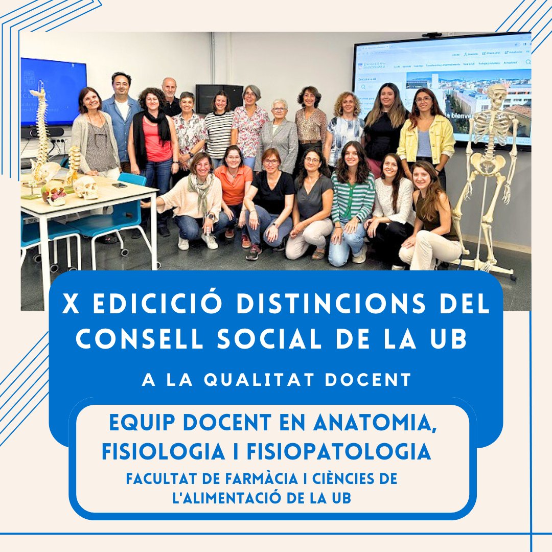 Facultat de Farmàcia i Ciències de l'Alimentació (@farmacia_ub) on Twitter photo 🥇 L’equip docent en Anatomia, Fisiologia i Fisiopatologia de la Facultat de Farmàcia i Ciències de l'Alimentació, ha estat reconegut amb la distinció del Consell Social de la <a href="/UniBarcelona/">Universitat de Barcelona</a> a la qualitat docent en la modalitat de grup.
#facultatdefarmacia 🥇 L’equip docent en Anatomia, Fisiologia i Fisiopatologia de la Facultat de Farmàcia i Ciències de l'Alimentació, ha estat reconegut amb la distinció del Consell Social de la <a href="/UniBarcelona/">Universitat de Barcelona</a> a la qualitat docent en la modalitat de grup.
#facultatdefarmacia
