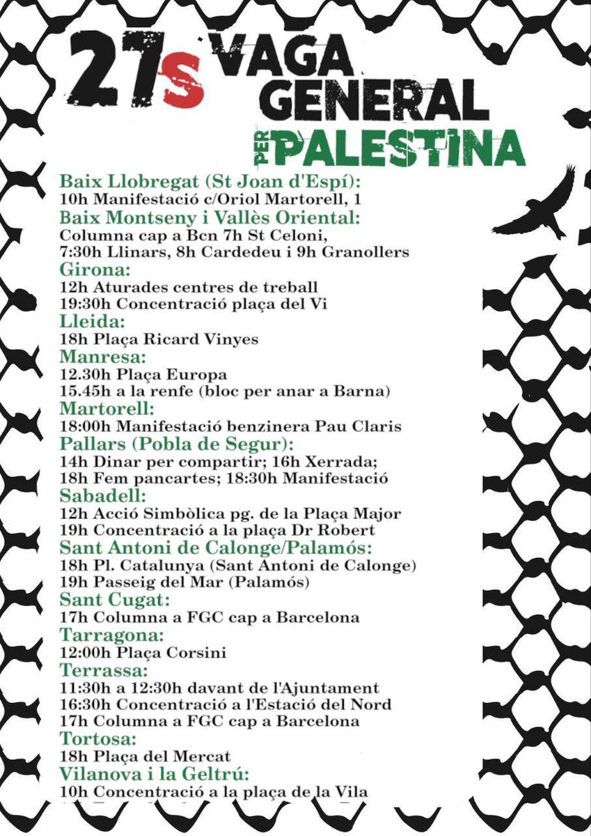lentrellat's tweet photo. Per Palestina, pel Líban. Des de l'Entrellat donem suport a la #VagaPerPalest1na convocada avui #27S.

Us animem a sumar-vos a la convocatòria més propera. Davant la complicitat occidental, només la pressió i el boicot internacional poden aturar Israel.

#FreePalestine https://t.co/z1cPzqft5h