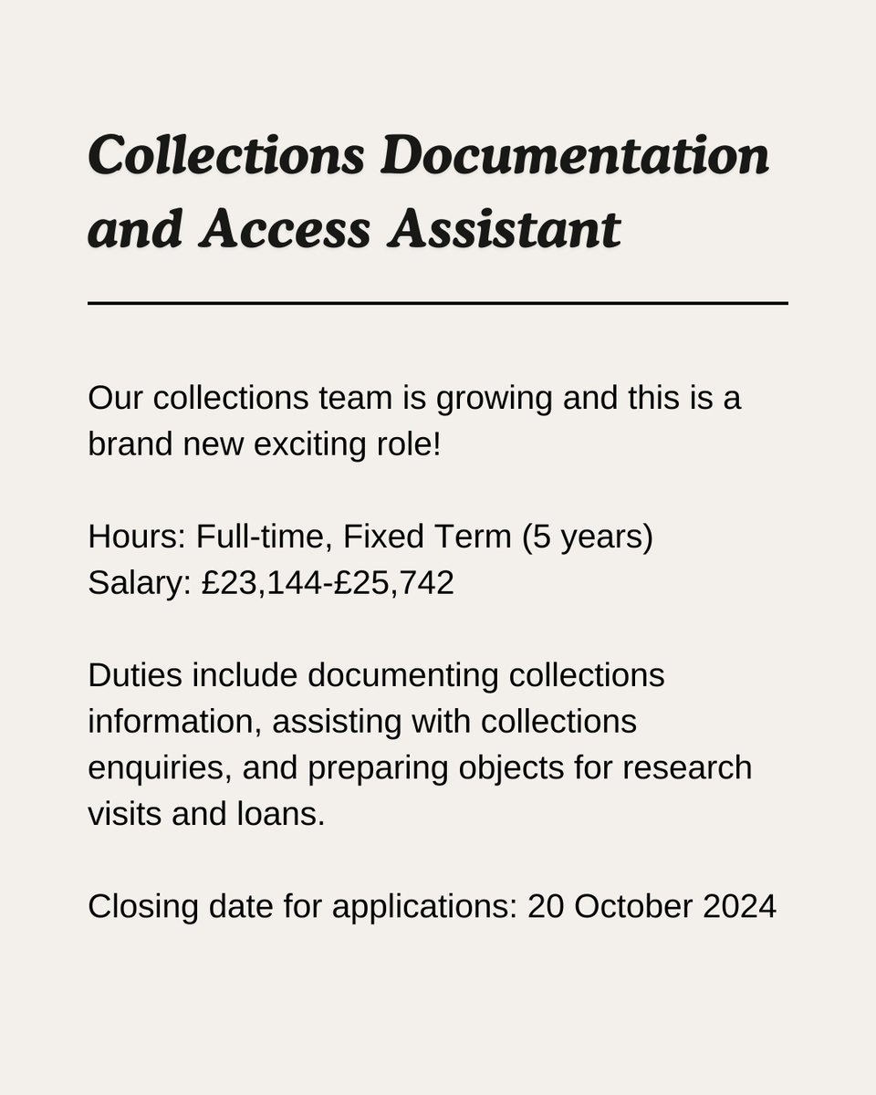 Job Alert 🎉

The Sedgwick Museum is looking for a full-time Documentation and Access Assistant to contribute to collections care and help facilitate access to the Musuem’s collections.

Closing date: 20 October 2024

Find out more and apply: jobs.cam.ac.uk/job/48078/