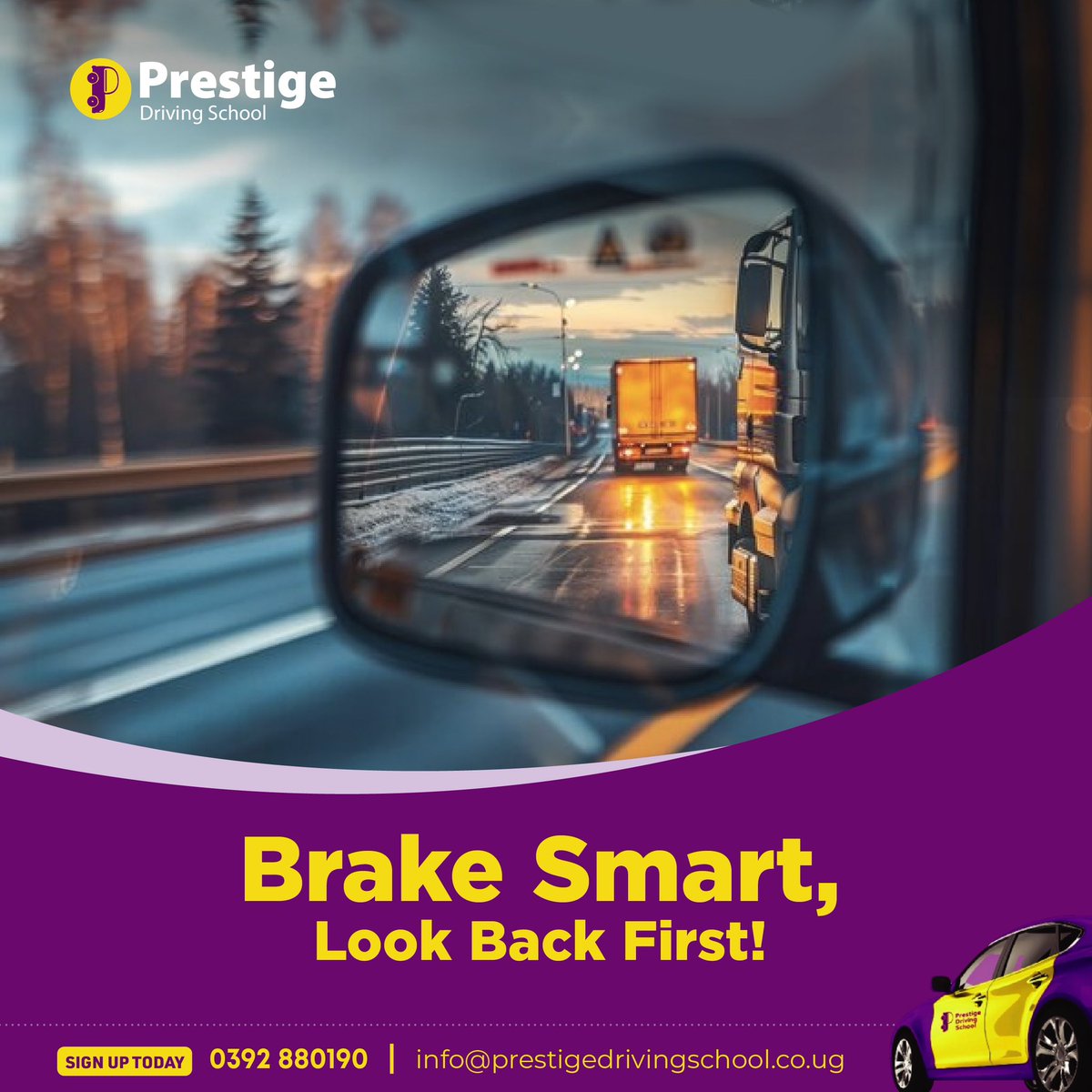 DrivingPrestige's tweet image. Avoid This Common Mistake!Always be aware of vehicles behind you before braking.
#DrivingMistakes #SafeDriving #NewDriverTips