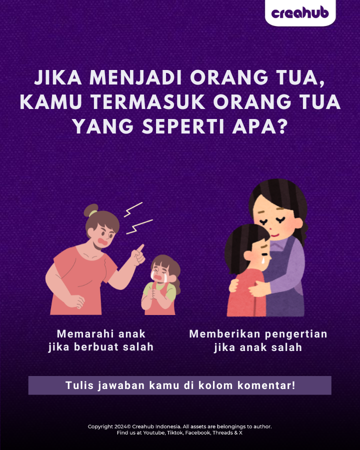 creahub_id's tweet photo. Minhub mau tanya nih!!!
Jika menjadi orang tua, Creapeeps  lebih suka menegur dengan memarahi anak atau memberi pengertian dengan lembut? Share your thoughts

#Creahub https://t.co/QunsTlgav1