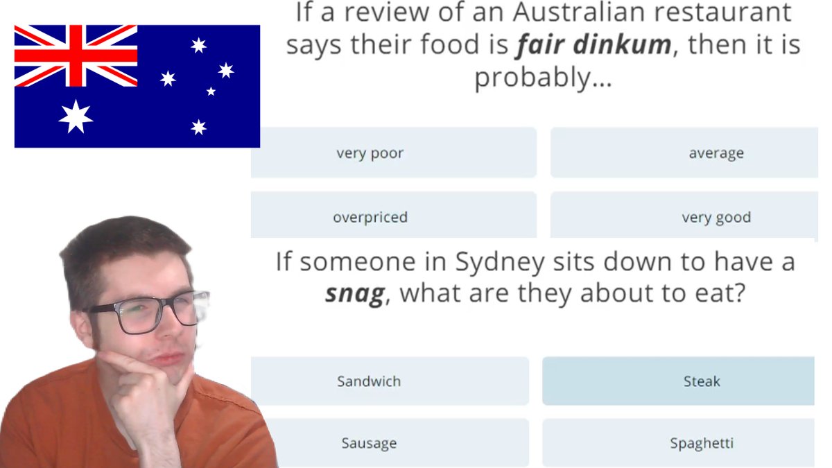 RhysJThomas02's tweet photo. New video. Seeing how much Australian vocabulary I know 🙂https://t.co/nUcIt0GnGh https://t.co/nI0jMZdDdM