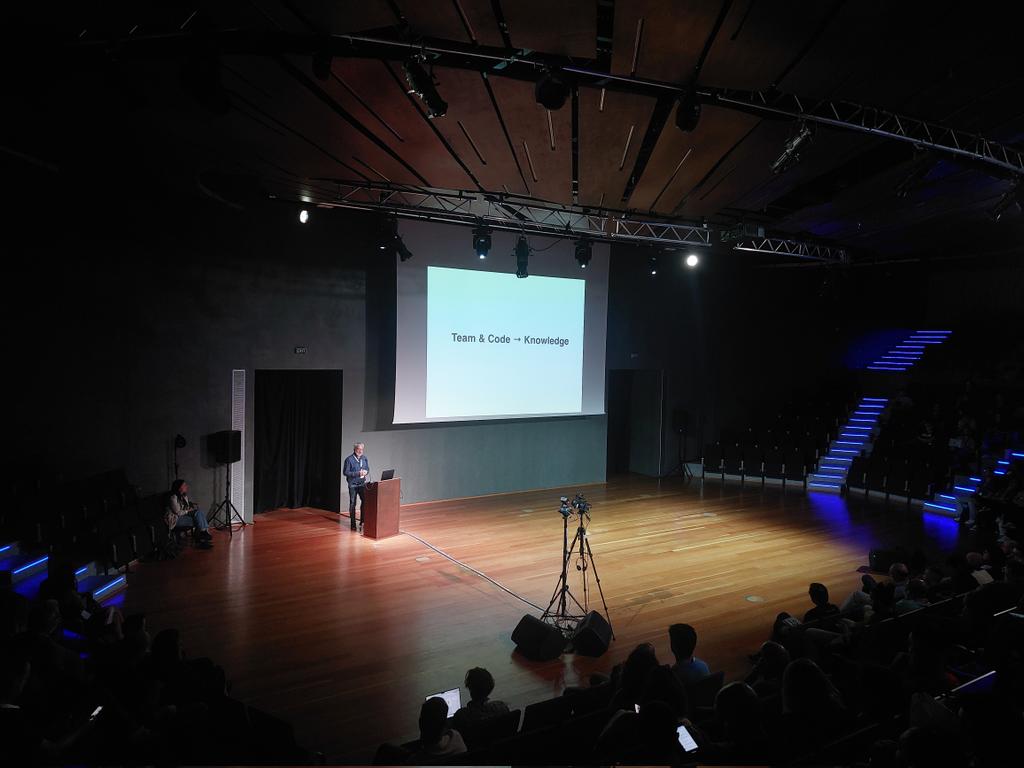 Team + code = knowledge - Knowledge management is vital for any organization. <a href="/mfeathers/">Michael Feathers</a> on stage at <a href="/AGRsummit/">Better Ways (Agile Greece Summit)</a> #BetterWays2024