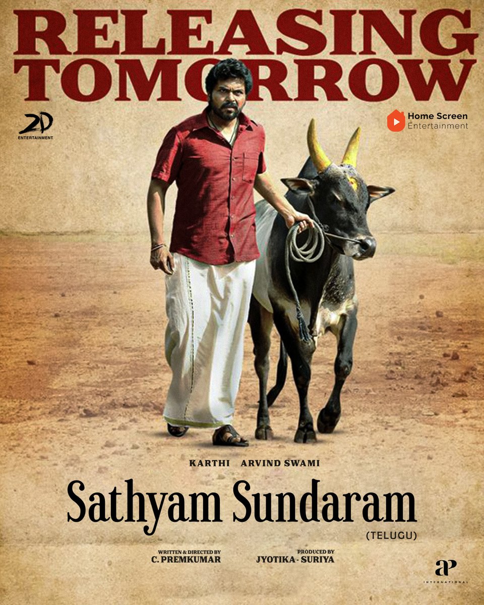 homescreenent's tweet image. Their paths crossed, and the journey of a lifetime began. 💫 #SathyamSundaram hits the USA theatres tomorrow! 🎞️ 

#Meiyazhagan #Karthi27

@Karthi_Offl @thearvindswami @SDsridivya #PremKumar #GovindVasantha @Suriya_offl #Jyotika @rajsekarpandian #Rajkiran #Jayaprakash