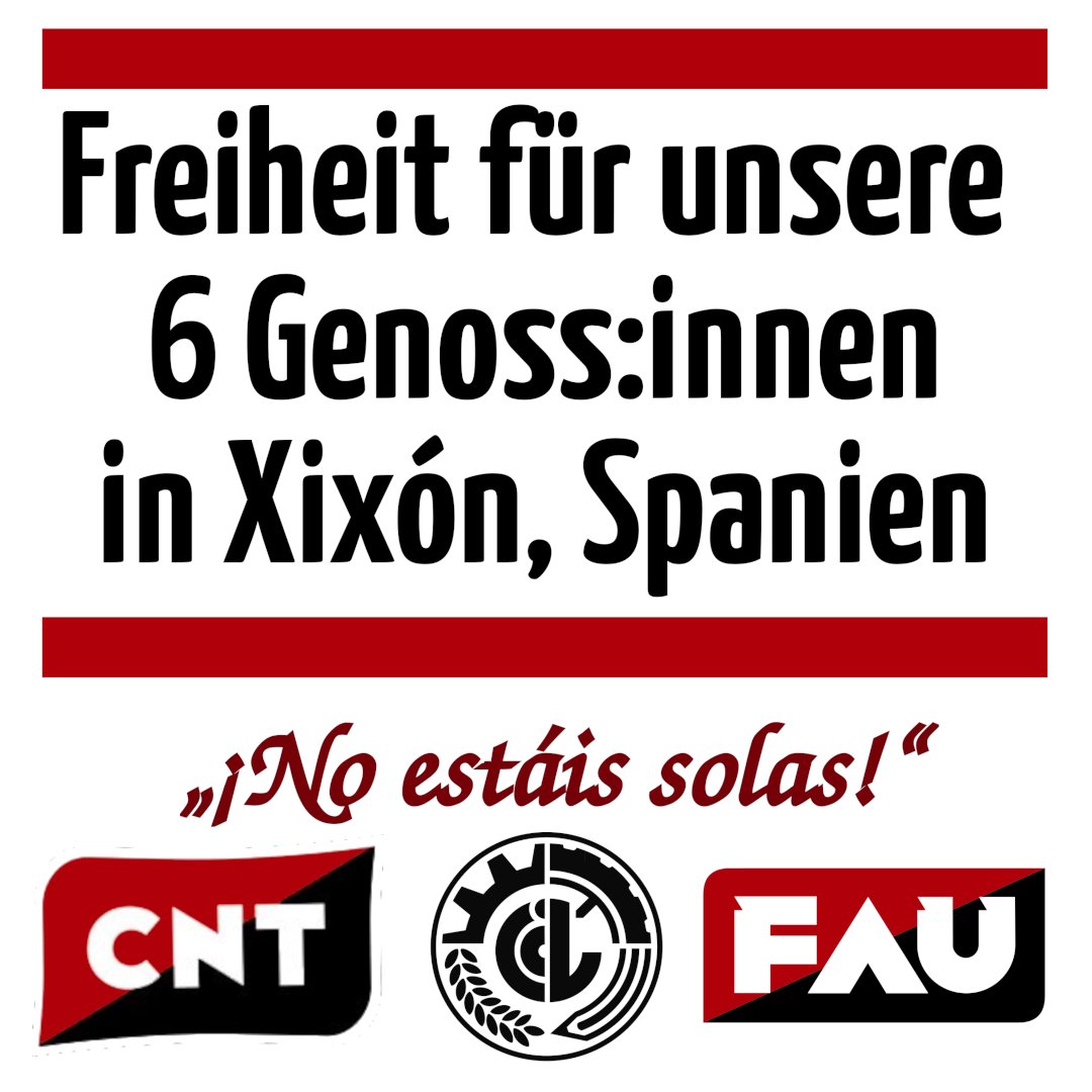Infostand und Soliaktion für inhaftierte Genoss:innen der CNT Spanien

28. September 2024 | 14 Uhr | Alaunpark Dresden |
15:30 Uhr Solifoto

Infos zum Hintergrund und internationalen Aktionstag: dd.fau.org

Gewerkschaftsarbeit ist kein Verbrechen! 
¡No estáis solas!“