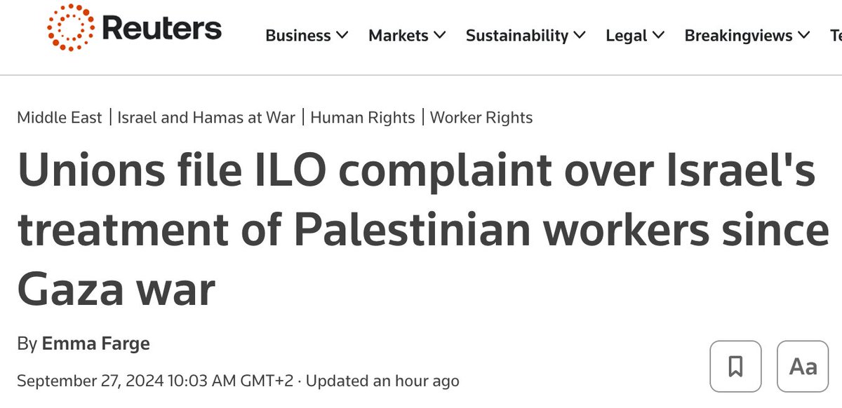 BREAKING
Today we joined 10 other global unions to lodge <a href="/ilo/">International Labour Organization</a> complaint against <a href="/Israel/">Israel ישראל</a> for with holding pay of Palestinian workers.

Read More: publicservices.international/resources/news…