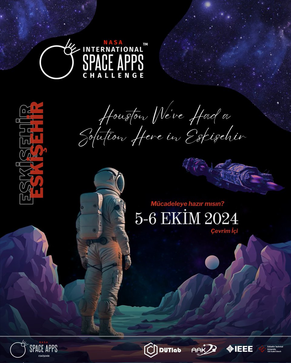 NASA'dan sertifika almaya hazır mısınız?
Eskişehir'de 48 saat sürecek olan en büyük global hackathon'a katılma fırsatını kaçırmayın!
Kendi ekibinizi kurun ya da bireysel olarak katılın. Başvuru için profilimizde bulunan bağlantıyı ziyaret edin!
#IEEE ile kalın💙