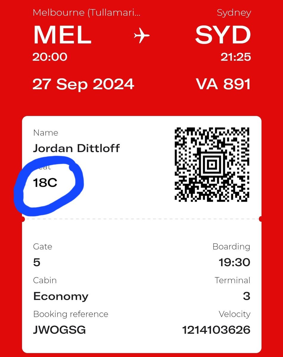 Dittloff4Sense's tweet photo. Flying to Sydney to speak at a free speech rally, and my randomly assigned seat? 

18C!

An omen, perhaps...

Tony Abbott campaigned on removing s18C of the Racial Discrimination Act, and famously got cold feet.

Now a little over a decade on, we are still fighting!

#repealit https://t.co/O9tb7Kv5MT