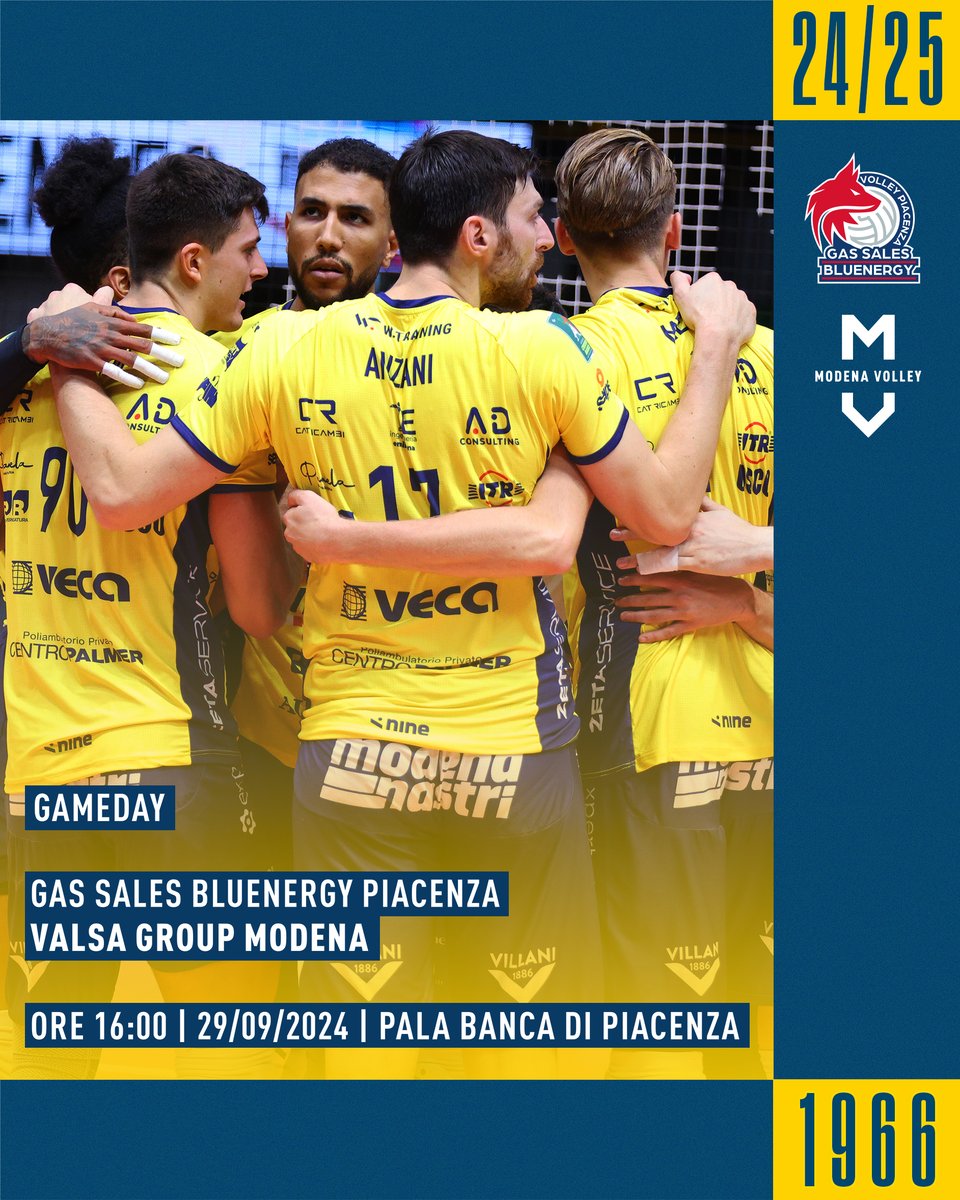 modenavolley's tweet photo. GAMEDAY ⚔🟡🔵

🆚 Piacenza
🕣 4:00pm
🏟 PalaBanca, Piacenza

📺 VBTV (promo code "MODENA10"), DAZN (start pack)
🎤 Radio Pico, Parlando di sport, Uno Volley
📲 Live score on Modena Volley's app

#modenavolley #since1966 #PiacenzaModena https://t.co/blRmRAaQWH