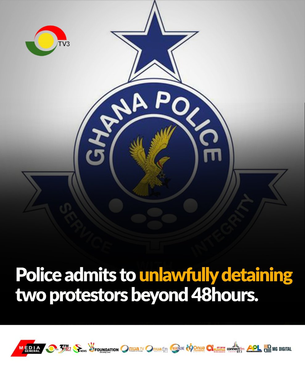 tv3_ghana's tweet photo. Police admits to unlawfully detaining two protestors beyond 48 hours.

#3NewsGH https://t.co/0Xtsz3gQo0