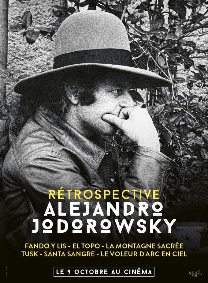 BANDE À PART (@bapmag) on Twitter photo Événement ! Le 9 octobre, six longs-métrages d’Alejandro Jodorowsky ressortent en copies restaurées au cinéma. Une occasion en or massif de (re)découvrir des films majeurs, qui jalonnent l’œuvre d’un artiste total, visionnaire, génial.
<a href="/JodorowskyFilms/">Jodorowsky's Films</a> <a href="/PascaleMJodo/">Pascale Montandon-J.</a> <a href="/nourfilms_/">Nour Films</a> Événement ! Le 9 octobre, six longs-métrages d’Alejandro Jodorowsky ressortent en copies restaurées au cinéma. Une occasion en or massif de (re)découvrir des films majeurs, qui jalonnent l’œuvre d’un artiste total, visionnaire, génial.
<a href="/JodorowskyFilms/">Jodorowsky's Films</a> <a href="/PascaleMJodo/">Pascale Montandon-J.</a> <a href="/nourfilms_/">Nour Films</a>