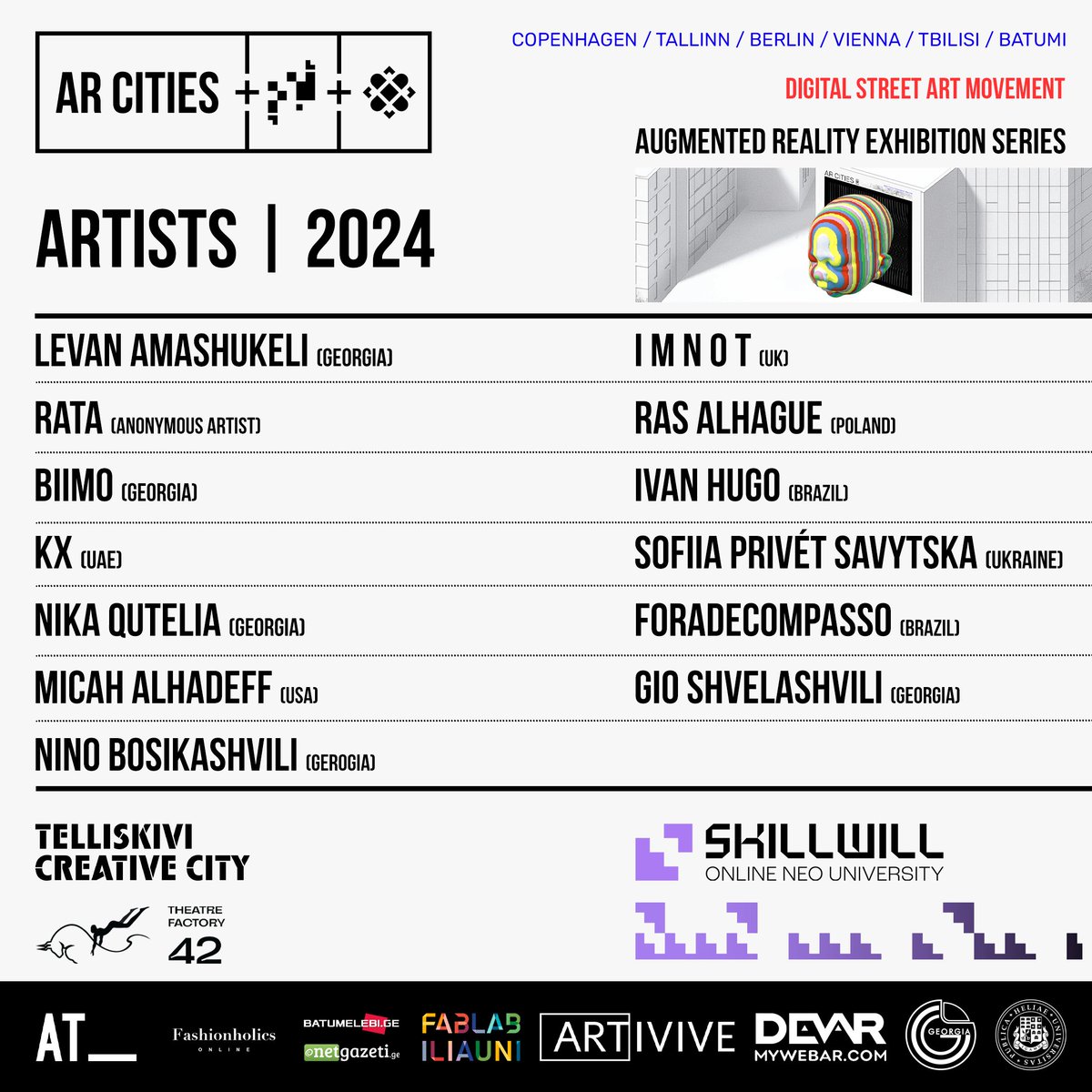 Let the magic begin! 🎨✨

Excited to announce the incredible artists featured in the AR Cities 2024 exhibitions series by <a href="/streetgalleryio/">Street Gallery</a> 😎

Stay tuned for updates! We'll be sharing details about which artists will be featured in specific locations and cities 📣

About AR
