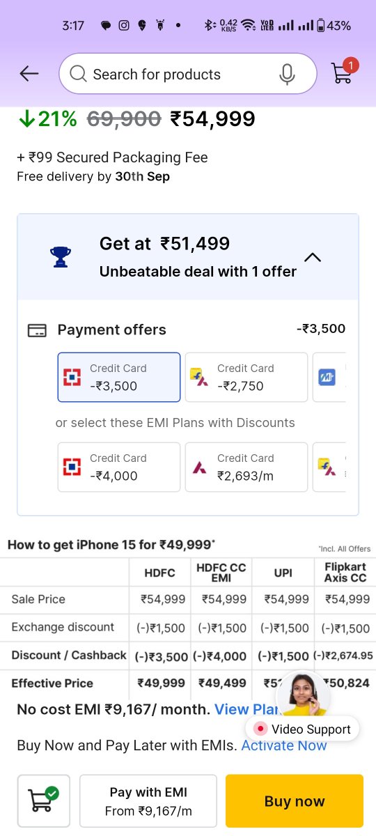 goforkeshav's tweet photo. @flipkartsupport I had ordered iphone from early access to BBD with 5%cashback(₹2750) from Flipkart Axis CC. Now the Discount on HDFC CC has increased to ₹3.5k from  2k initially. This results in a ₹750 loss for me even after buying during the sale.
Pls provide a GV of ₹750. https://t.co/8tHpHU3epm
