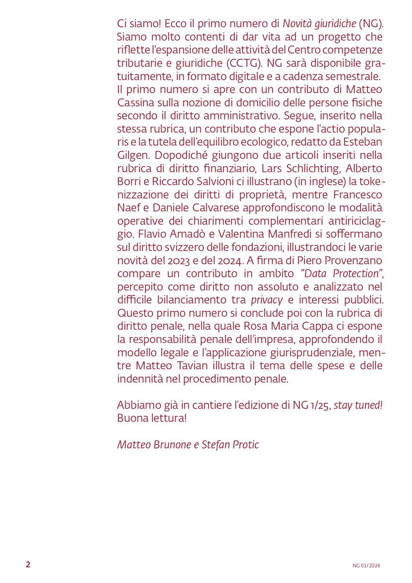 supsi_cct's tweet photo. Finalmente Novità giuridiche (NG) è disponibile per tutti 🤩

Consulta gratuitamente la rivista, registrandoti sul nostro sito web:
https://t.co/x94Ej9amhS https://t.co/IgbQv5NZvn