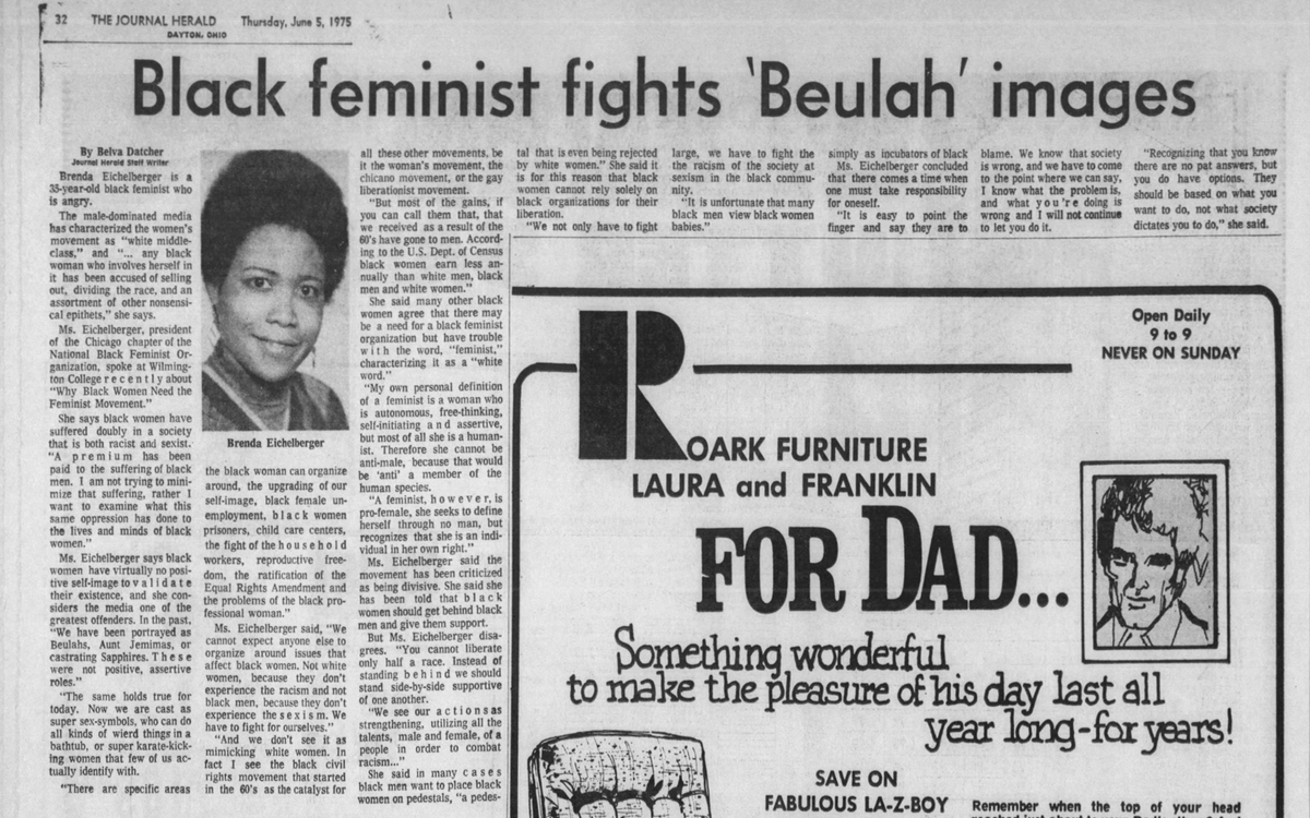 The fabulous irony of a 1975 newspaper report about the effect of the patriarchy on Black women running an advert promoting La-Z-Boys recliners for Dads.