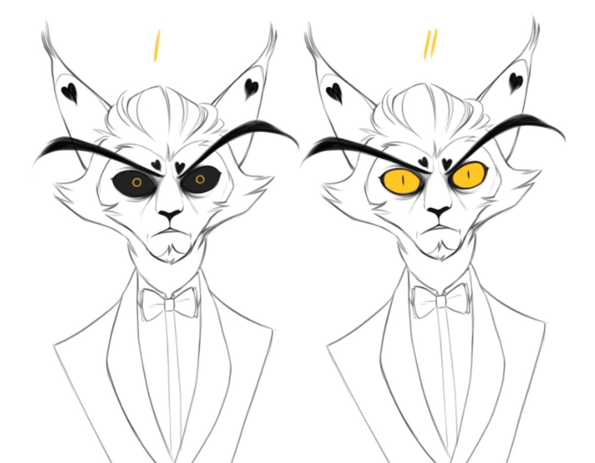 Working on my re-design, so to say. 
Which one looks creepier? 🚬🥃

#Husk #HazbinHotelHusk #HazbinHotelAU #HuskOverlord