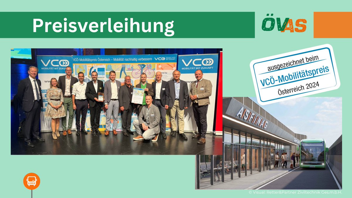 🎉 Wir freuen uns, dass unser Projekt ÖVAS mit dem VCÖ-Mobilitätspreis 2024 in der Kategorie „Öffentlicher Verkehr und Mikro-ÖV“ ausgezeichnet wurde! Dieses innovative Pilotprojekt ermöglicht ab 2027 schnellen Busverkehr im Großraum Graz entlang der A2. Vielen Dank an die Partner