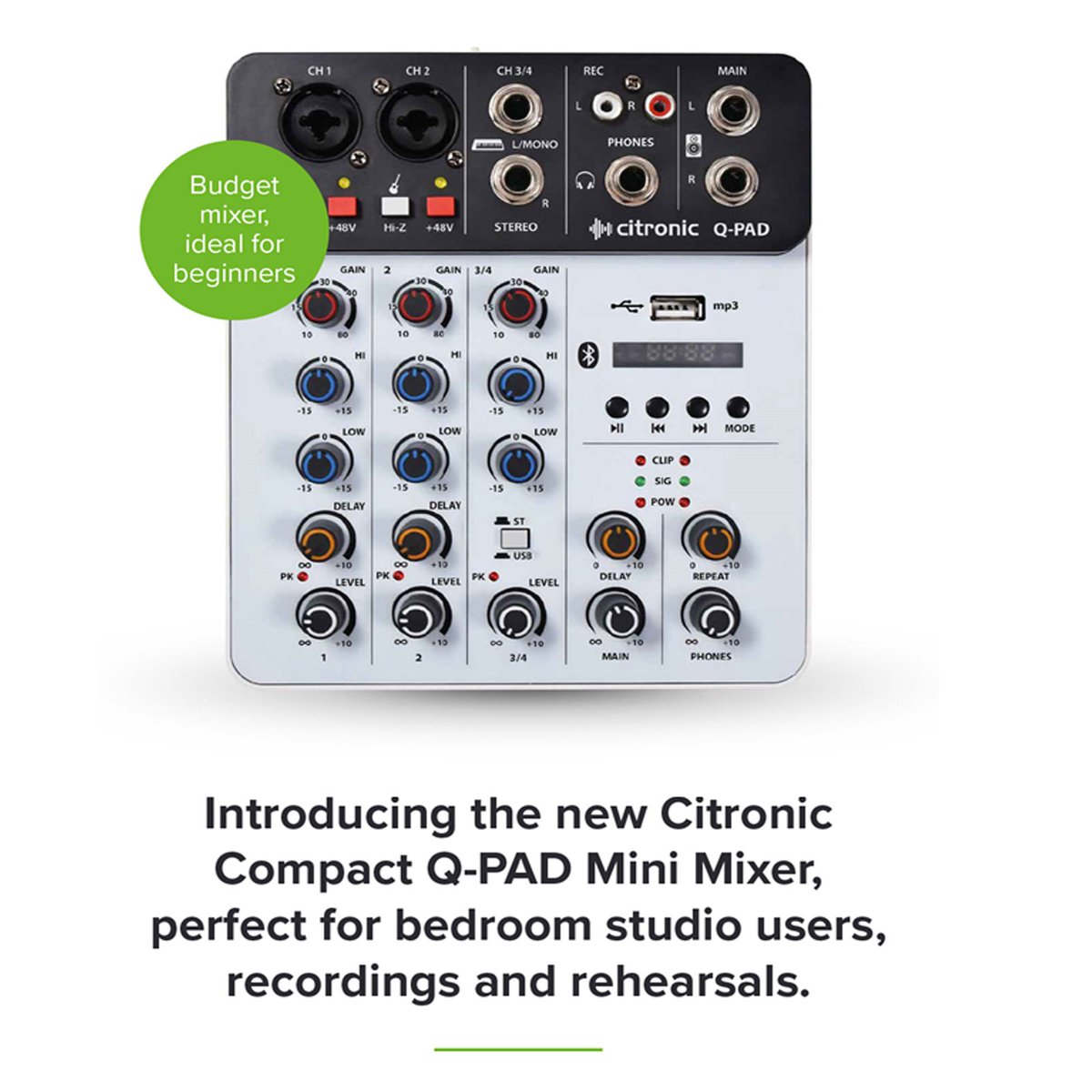 Compact Q-PAD Mini Mixer Home Studio Users and Recordings USB BT; A multi-functional mixer in a compact format for live or studio applications.

ukdj.co.uk/pro-audio-comm…

#Studio #podcast #Recording #Band #Singer