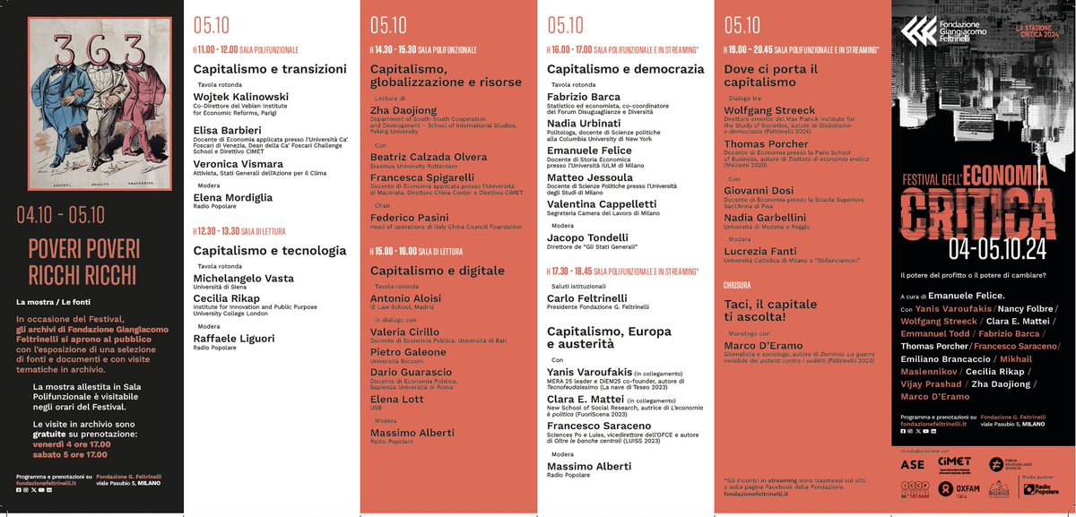 emanuelefelice2's tweet photo. Il 4 e 5 ottobre a Milano, con @FondFeltrinelli, si terrà il Festival dell'economia critica. 2 giorni di incontri e dibattiti, con alcuni dei maggiori esperti italiani e internazionali: è possibile riformare il capitalismo, per metterlo al servizio delle persone? Qui il programma https://t.co/U2ndL2KmGr