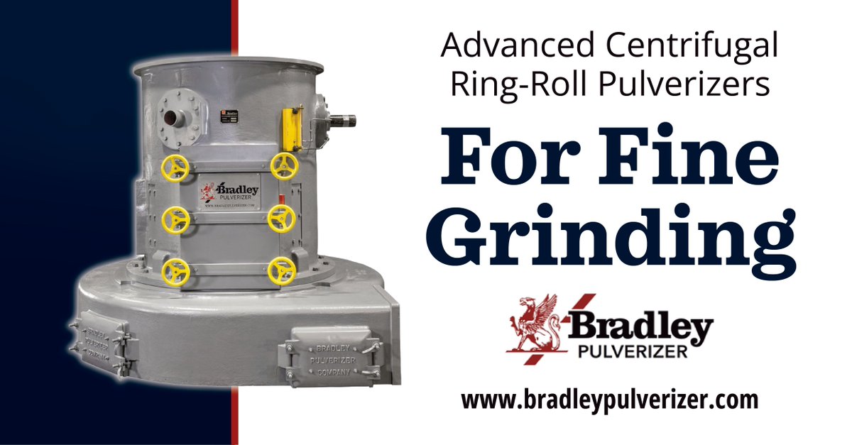 Bradley Pulverizer's main mills feature centrifugal ring-roll pulverizers designed for semi-fine and fine-grinding applications. Learn more about the technology at: buff.ly/3Wbv8Pl #GrindingTechnology #InnovativeMilling
