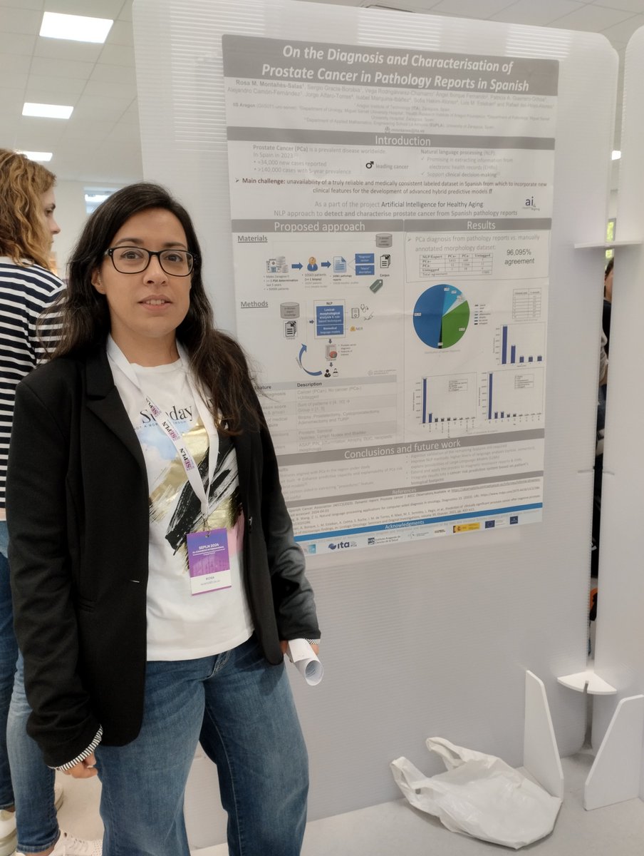 Paula Peña (@paula_penia) on Twitter photo Nuestra compañera Rosa Montañés (<a href="/erremesse/">Rosa Montañés</a>) de <a href="/ITA_tecnologia/">Instituto Tecnológico de Aragón</a> presenta en SEPLN (<a href="/sepln/">SEPLN</a>, <a href="/sepln2024uva/">XL Congreso de la SEPLN Valladolid 2024</a>) un póster de aplicación en Salud con título: "On the Diagnosis and Characterization of Prostate Cáncer in Patology Reports in Spain" Nuestra compañera Rosa Montañés (<a href="/erremesse/">Rosa Montañés</a>) de <a href="/ITA_tecnologia/">Instituto Tecnológico de Aragón</a> presenta en SEPLN (<a href="/sepln/">SEPLN</a>, <a href="/sepln2024uva/">XL Congreso de la SEPLN Valladolid 2024</a>) un póster de aplicación en Salud con título: "On the Diagnosis and Characterization of Prostate Cáncer in Patology Reports in Spain"