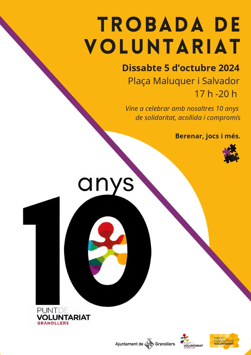 granollers's tweet photo. Queda una setmana per la Trobada de Voluntariat de Granollers!
🗓️Dissabte 5 d’octubre
🕑De 17 a 20 h
📍Plaça Maluquer
➡️Activitat oberta a tota la ciutadania i inclosa en la celebració dels 10 anys del Punt de Voluntariat de Granollers
ℹ️: https://t.co/rg6qqMbota
@voluntariatgra https://t.co/qvt0xXKPBf