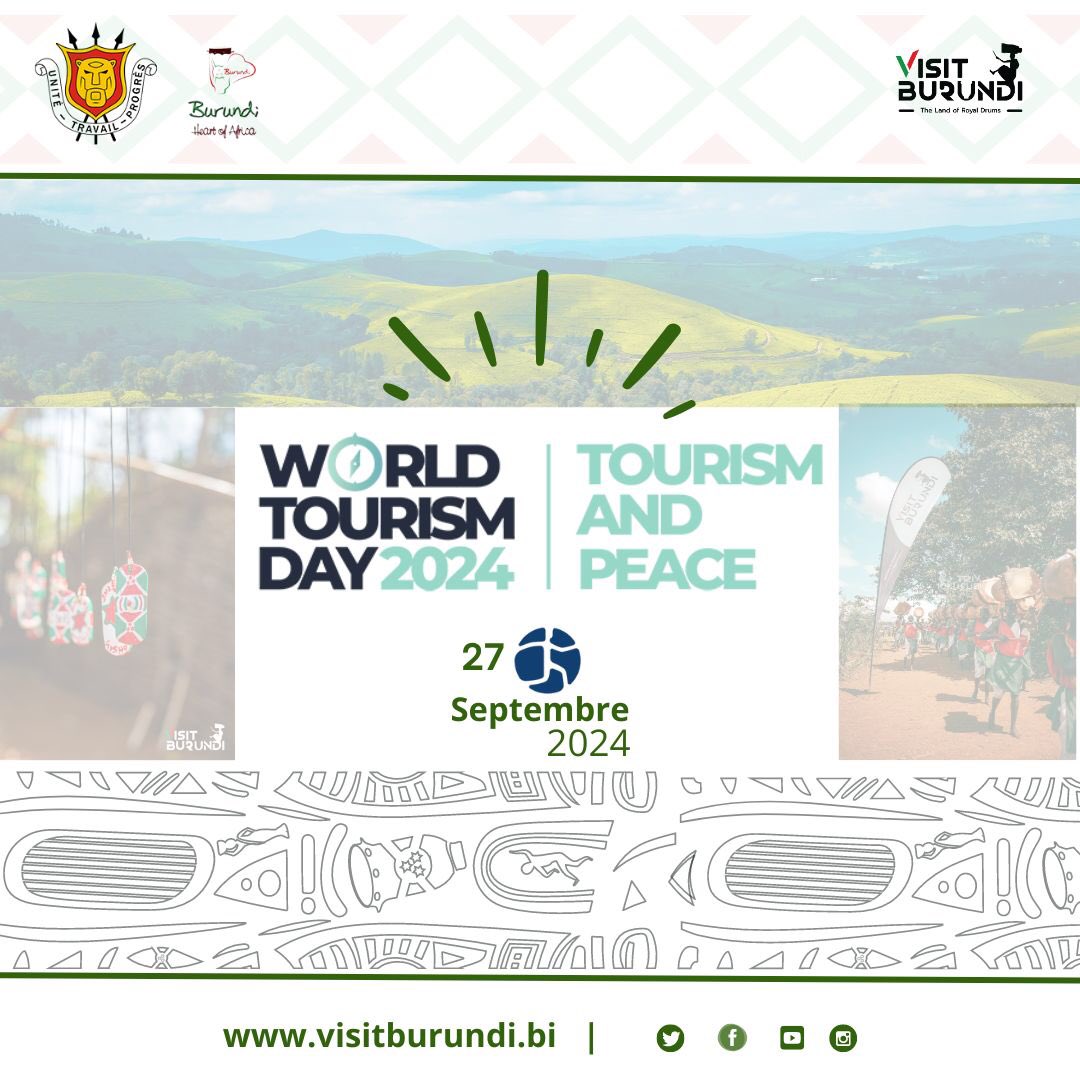 "Happy World Tourism Day!
Today we celebrate the journeys that unite us, the cultures that inspire us, and the unforgettable adventures we share. Let’s embrace the beauty of travel and the connections it creates!"
#TourismAndPeace
#WorldTourismDay2024 
#visitburundi🇧🇮 
#tourism