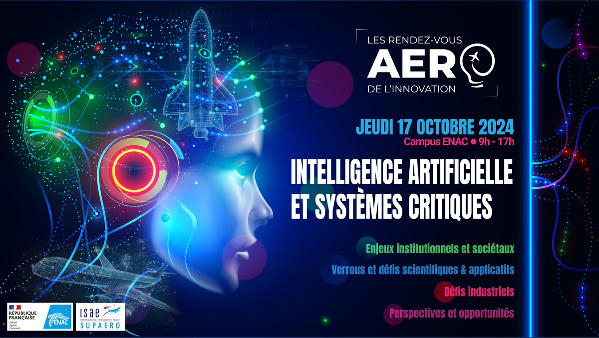 ENAC (@enacfrance) on Twitter photo L'ENAC et l'<a href="/ISAE_officiel/">ISAE-SUPAERO</a> organisent le 17 octobre sur le campus de l'ENAC le 5ème édition des Rendez-Vous Aéro de l'Innovation.
Le thème de cette année sera : "IA et systèmes critiques". L'ENAC et l'<a href="/ISAE_officiel/">ISAE-SUPAERO</a> organisent le 17 octobre sur le campus de l'ENAC le 5ème édition des Rendez-Vous Aéro de l'Innovation.
Le thème de cette année sera : "IA et systèmes critiques".