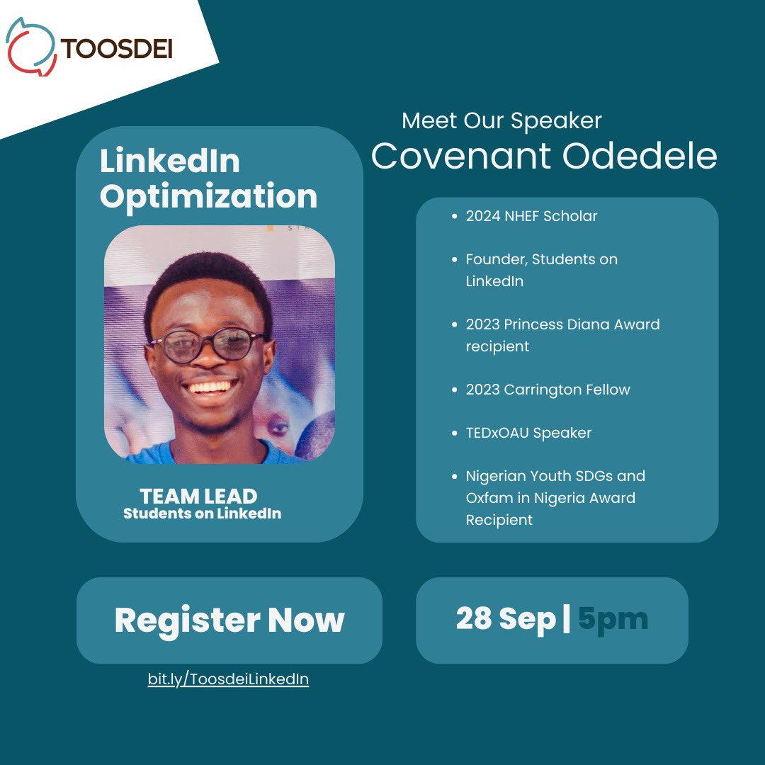 Toosdei_space's tweet photo. Speaker Unveil‼️
Meet our speaker for Saturday😁.
Are you excited? Oya register via this link if you are yet to.

https://t.co/VvzJ1eJ4t8

Don’t forget to invite a friend😉❤️ https://t.co/mBprDE6LUK