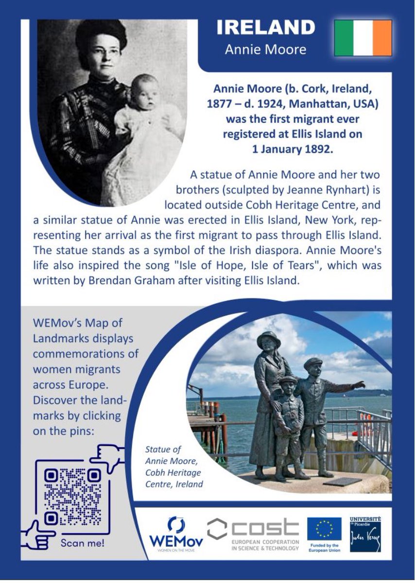 WEMov’s Map of landmarks displays commemorations of women migrants across Europe.
Discover the landmarks by clicking on the pins:
womenonthemove.eu/landmarks-exhi…