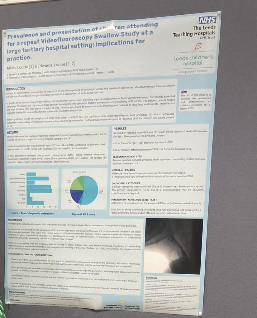 littlemissyap's tweet photo. @LTHTpaedSALT @SLTLoulou @SLTLoulou grateful for the opportunity to have presented @loujmiles poster on repeat videofluorscopies at @_ESSD_ 2024 @RCSLTResearch @Leeds_Childrens #mysltday #essd2024 #researchchampions https://t.co/KOQOvSdnxr