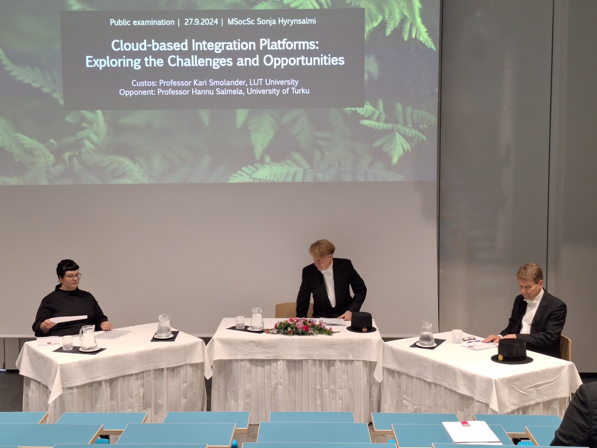 Jouni Ikonen (@jouni_ikonen) on Twitter photo Public dissertation defence of <a href="/smnyla/">Sonja Hyrynsalmi</a> "Cloud-based integration platforms: exploring the challenges and opportunities"
<a href="/LUTsoftware/">LUTsoftware</a> <a href="/UniLUT/">LUT University 🚀</a> Public dissertation defence of <a href="/smnyla/">Sonja Hyrynsalmi</a> "Cloud-based integration platforms: exploring the challenges and opportunities"
<a href="/LUTsoftware/">LUTsoftware</a> <a href="/UniLUT/">LUT University 🚀</a>