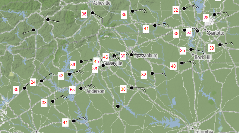 Augusta, GA wind gusts are very concerning right now! In our area, Anderson is pushing 60MPH gusts! Be safe!